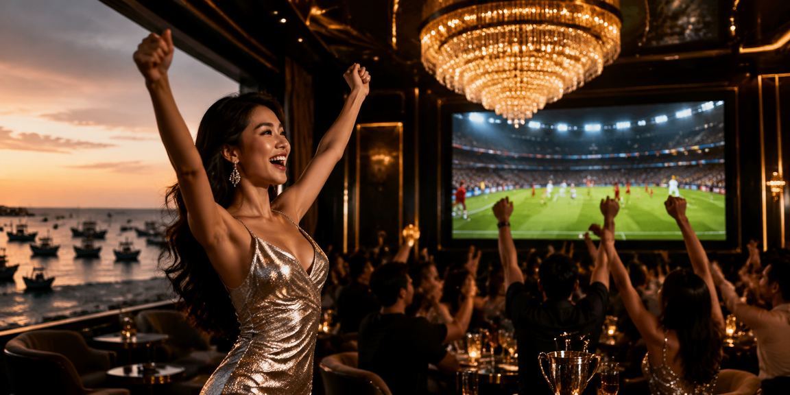 Người dùng xem phân tích kèo bóng đá tại bãi biển Mũi Né buổi chiều